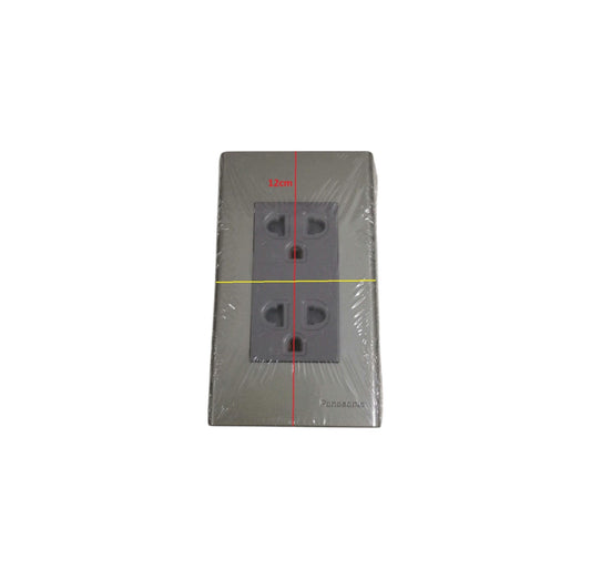 Panasonic Duplex Universal Outlet with Ground and Plate, 2 Gang Convenience Outlet with Ground and Plate 16A 250V Wide Color Refina Series Metallic Gray WEG6803MH-1/WEG15829H-5
