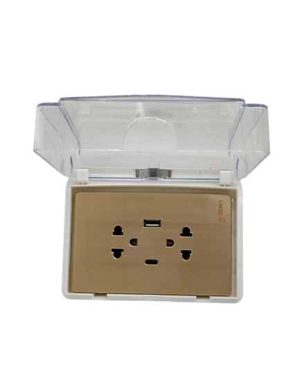 Grazen Weatherproof Plate Cover with Duplex Universal Outlet with Ground 16A 220V with USB-A and USB-C 2100mAh 5VDC