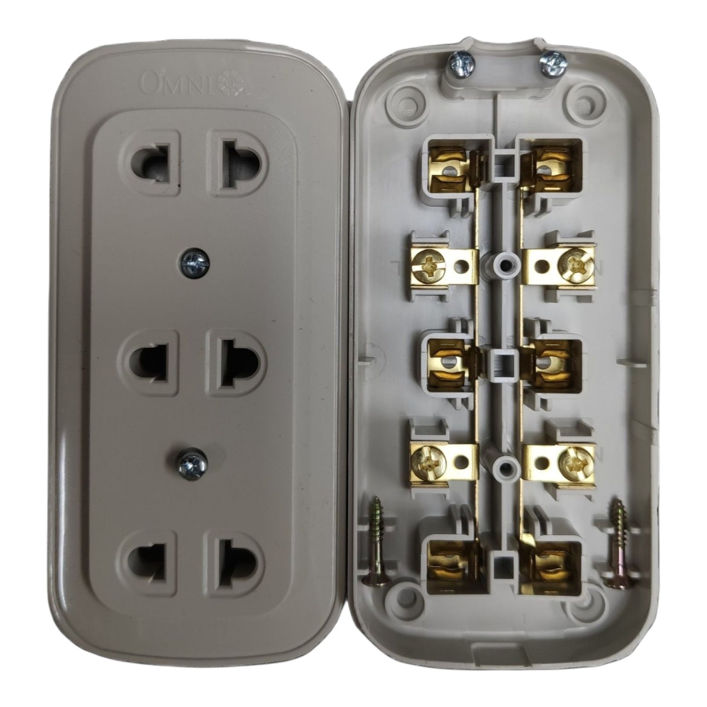Omni 3 Gang Flat Pin and Round Extension Outlet  Surface Type Outlet  WSO-003