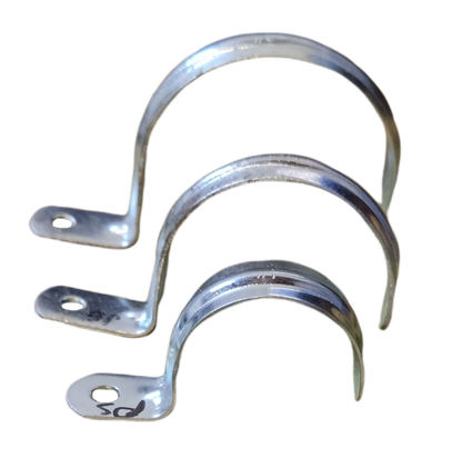 Set of three 1 inch metal pipe Malleable clamps for securing pipe installations and repairs