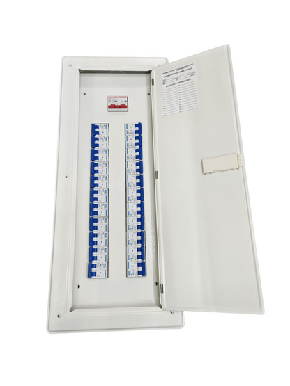 Royu & Himel 100A panel board 2 pole with white metal enclosure and circuit breakers inside