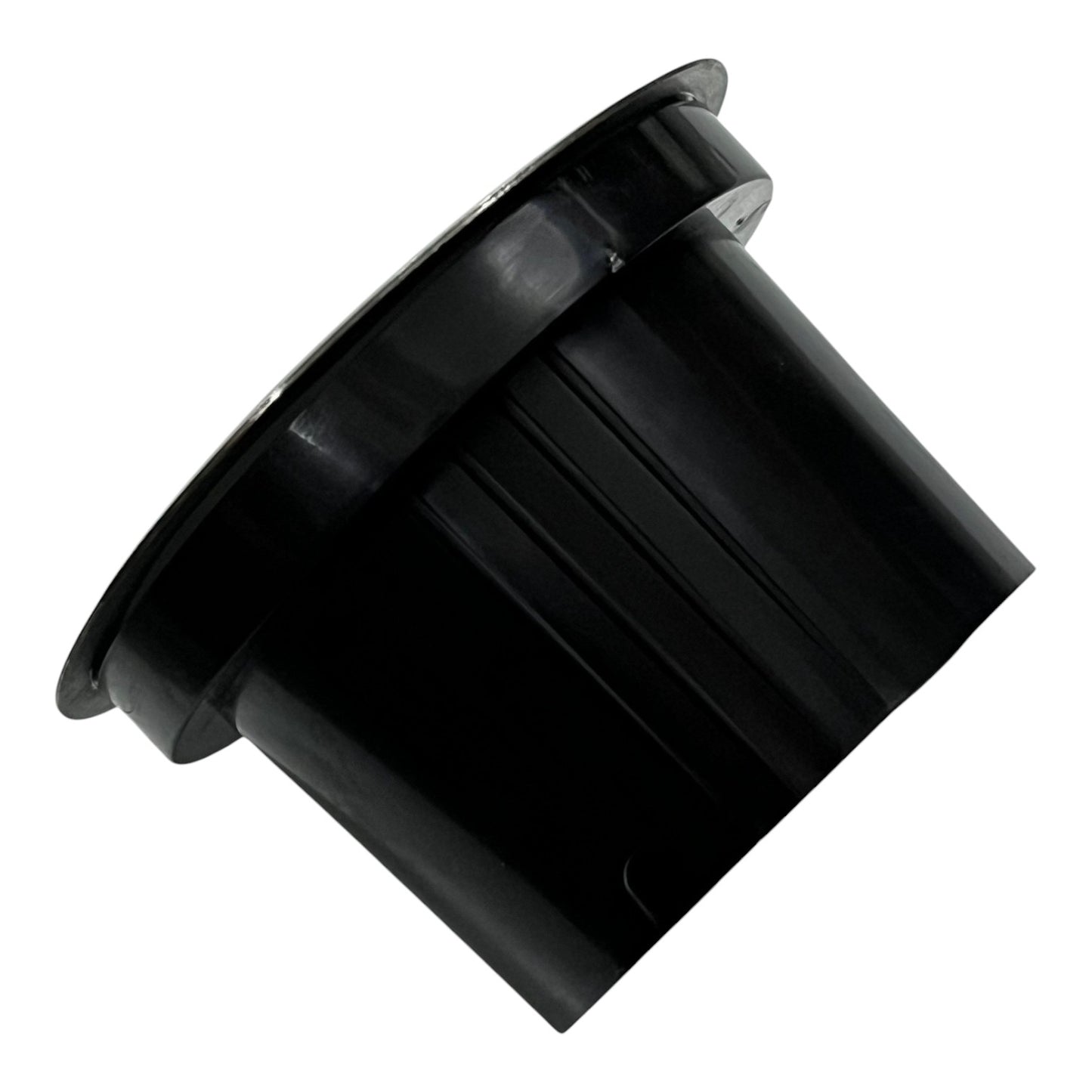 Black plastic component on a white background