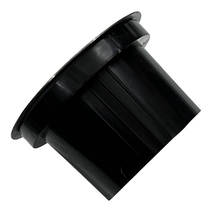 Black plastic component on a white background
