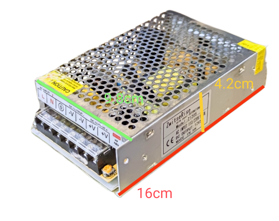 ZwitseRise 12V 5A power supply for CCTV in a compact metal casing with ventilation holes