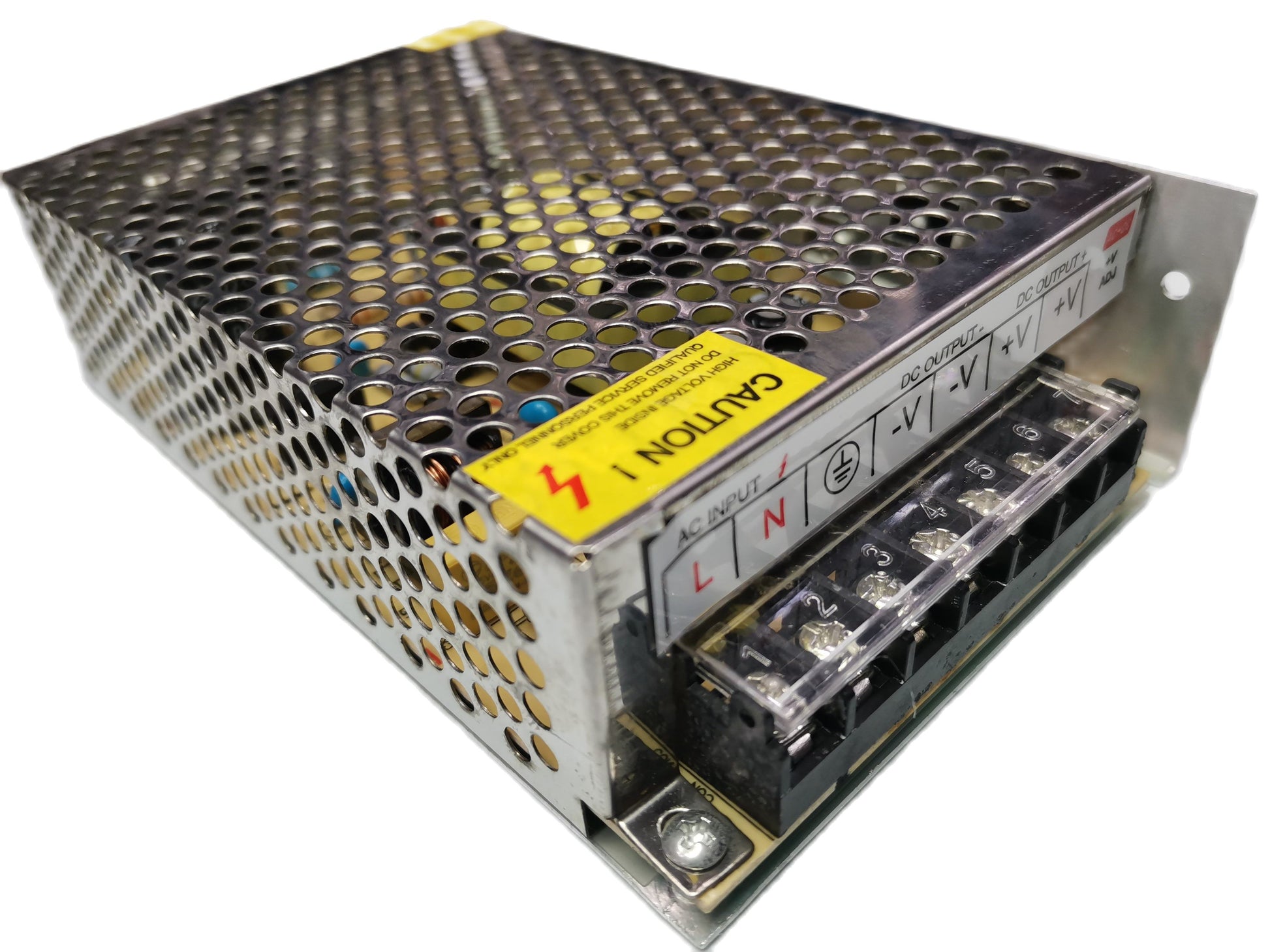 ZwitseRise 12V 5A power supply for CCTV with metal casing and caution label for secure operation