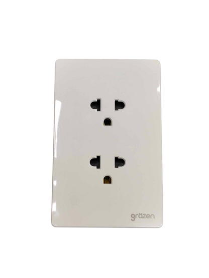 Grazen 2 Gang Universal Outlet with Ground 16A 220V Available Black White Gray and Gold GW-010