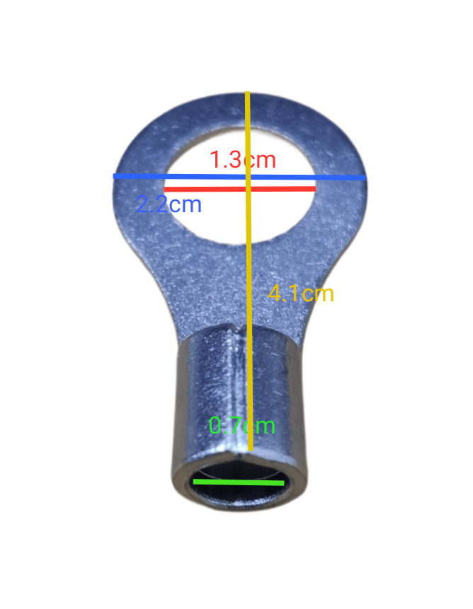 14mm ring terminal lugs made of durable metal with clear measurement indicators for easy reference