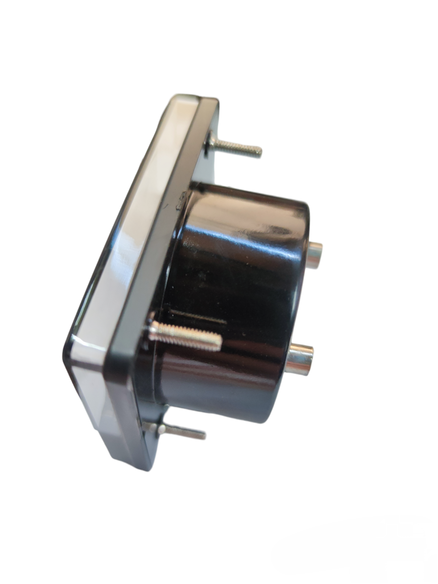 Lion 15A DC Panel Meter 60 x 70mm electrical trade tool with mounting bolts side view