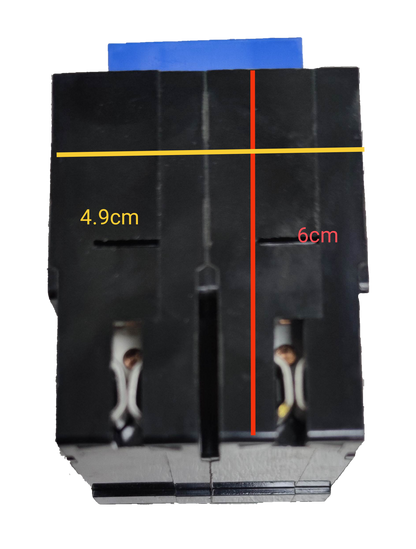 15A plug-in circuit breaker 2 pole black electrical component with measurement markings from Electx Electrical Supply