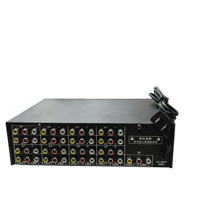 Grippes 16 port RCA audio video splitter with multiple input and output connections in black casing