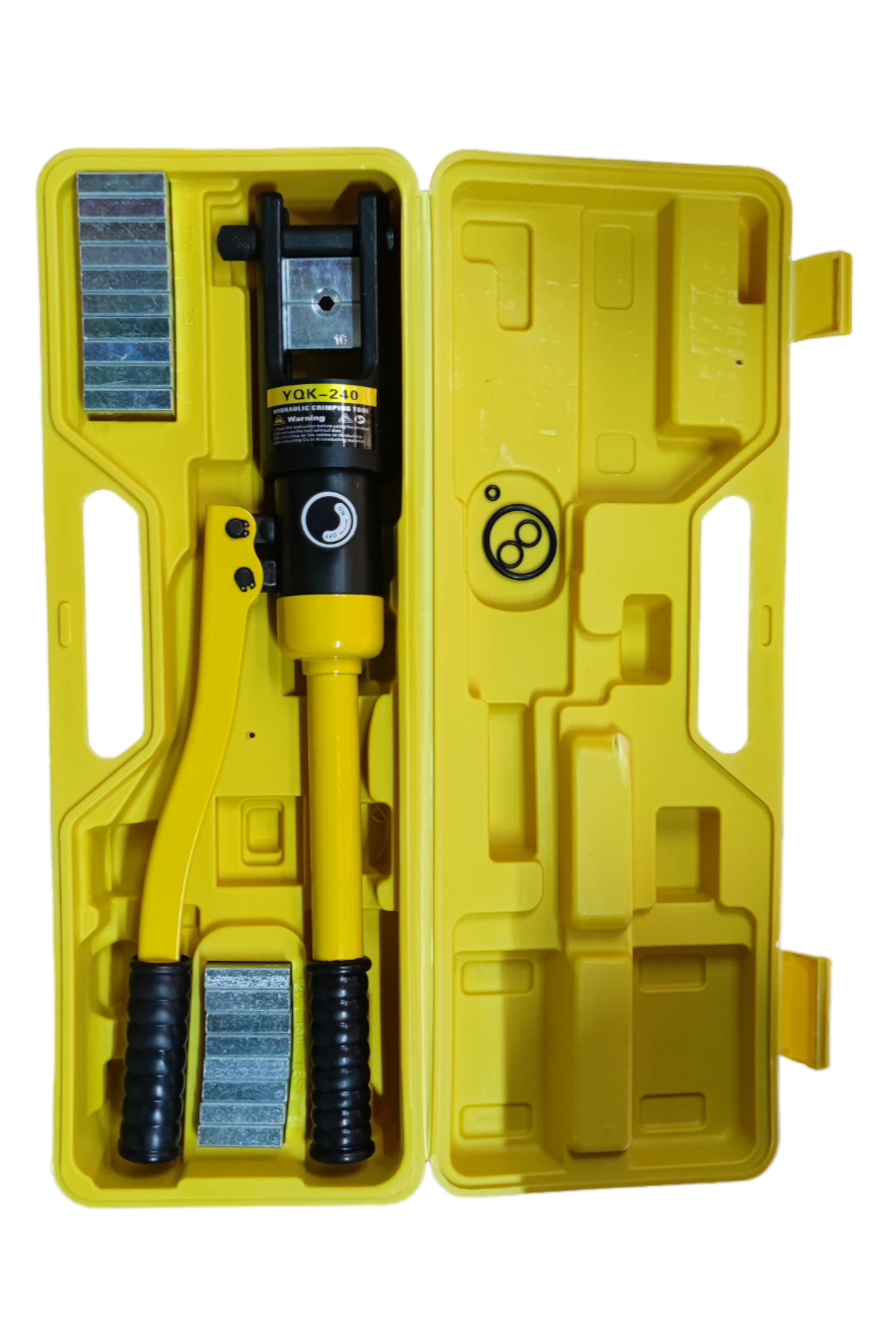 Grippes 16mm to 240mm cable crimping pliers in a yellow carrying case for efficient wire crimping