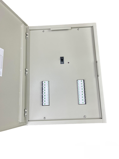 Schneider 18 Branches panel board main EZC250H 225A with an opened door showing organized circuitry connections