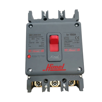 A HimeI electrical contactor with a gray plastic housing, a red central switch, and red printed branding on a white background.