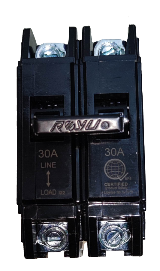 Royu 30A Circuit Breaker 2 Pole Single Phase 220V Bolt On with Mechanical Lugs RCBB30-60
