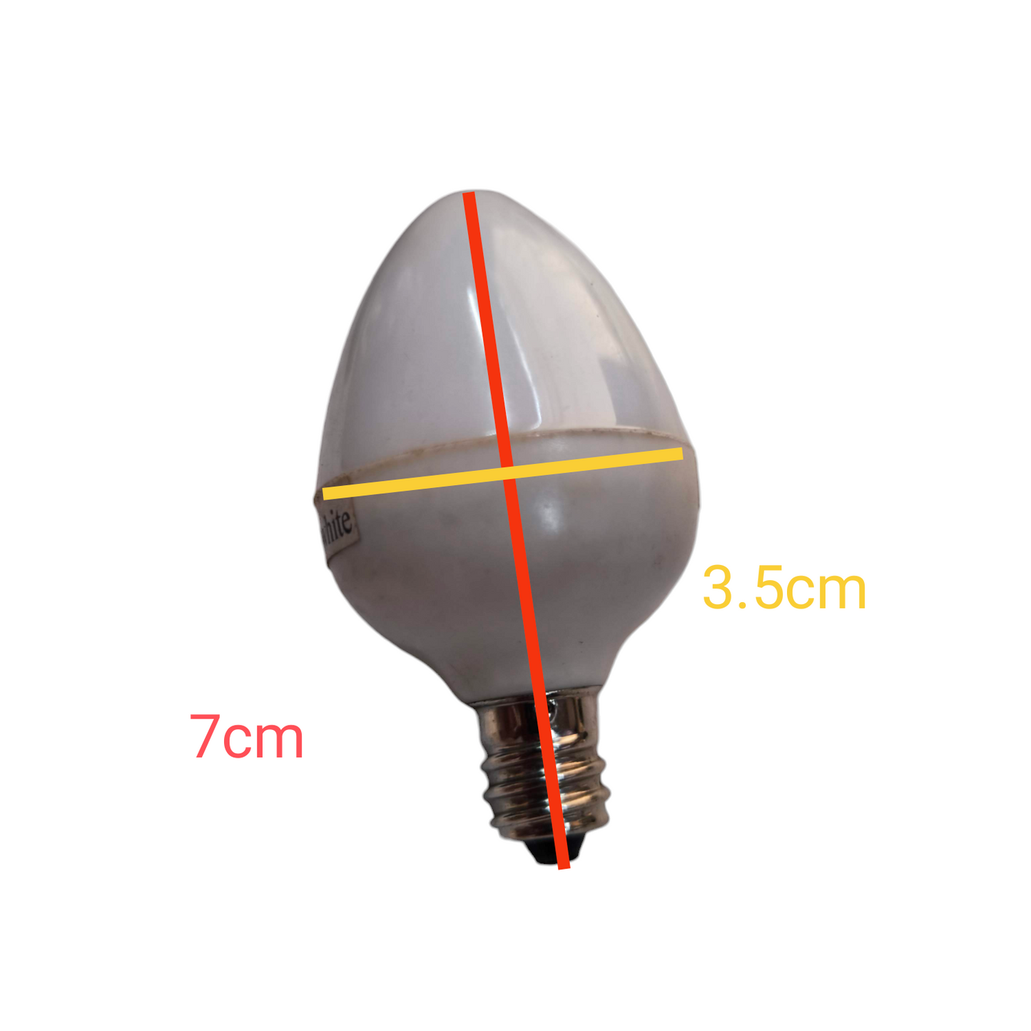 1W LED Candle Bulb 220V Warm White small frosted candle bulb with screw base showing 7cm by 3.5cm dimensions