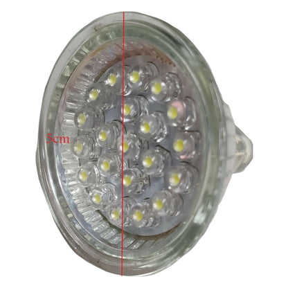 LED light bulb with measurement scale on a white background