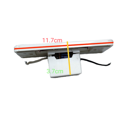 Omni 1 way touch sensor switch white wall plate side view with 11.7cm and 3.7cm depth measurements