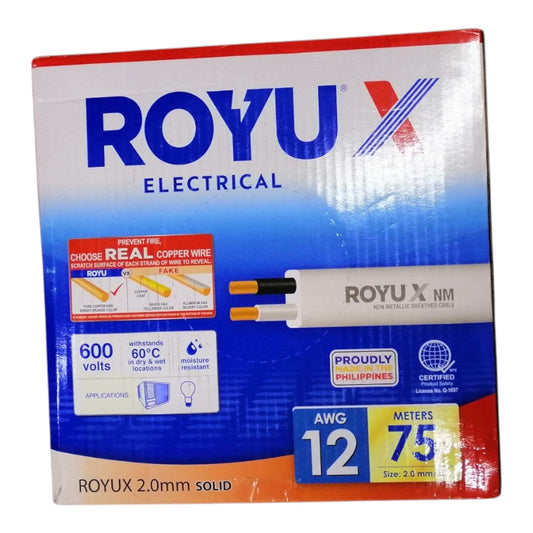 Royu PDX Wire AWG 12/2 Romex Wire 2.0MM/2C NM Non Metallic Sheath Cable 600V 75M/ Roll RNM12AXWT