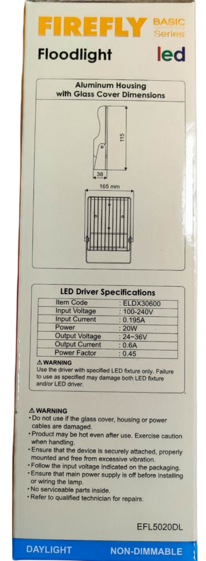 Firefly LED Floodlight 220V Daylight 20W LED Flood Light Basic Series Daylight 220V
