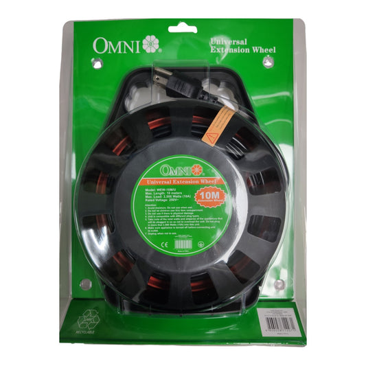 Omni 3 Gang Extension Cord Wheel Type  Universal Outlet with Safety Breaker 10A 220V 10 Meters WEW-10M/U