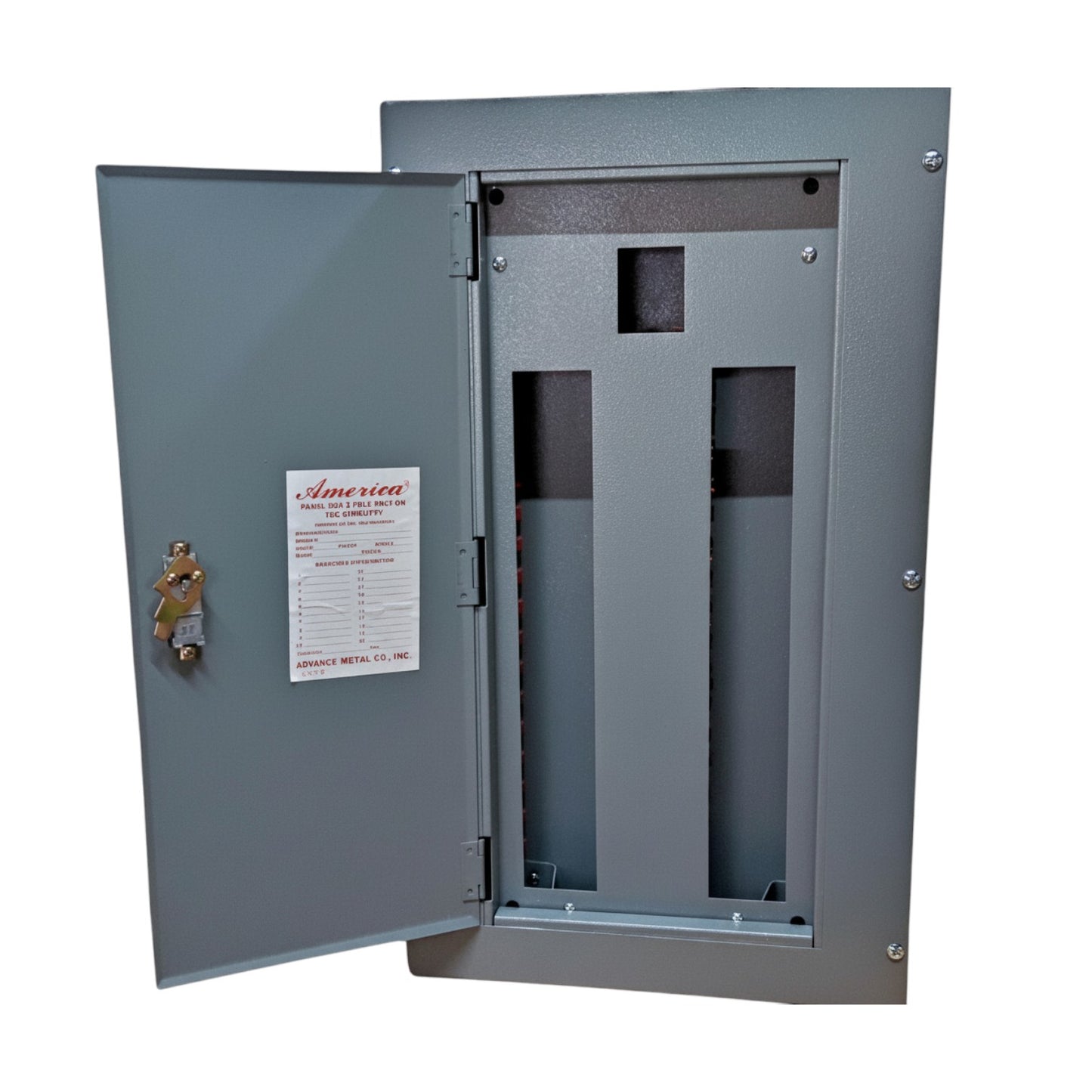 America 2 pole bolt on panel board with a secure locking mechanism and sturdy metal enclosure