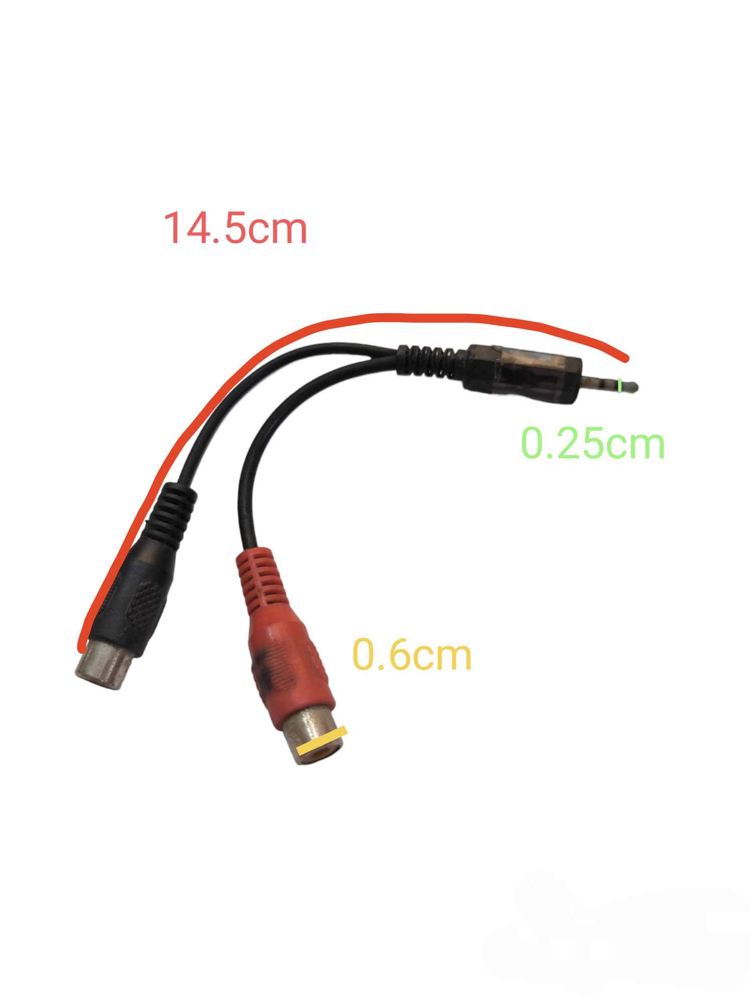 2.5mm plug to dual RCA connector adapter cable for microphone accessories with black and red connectors