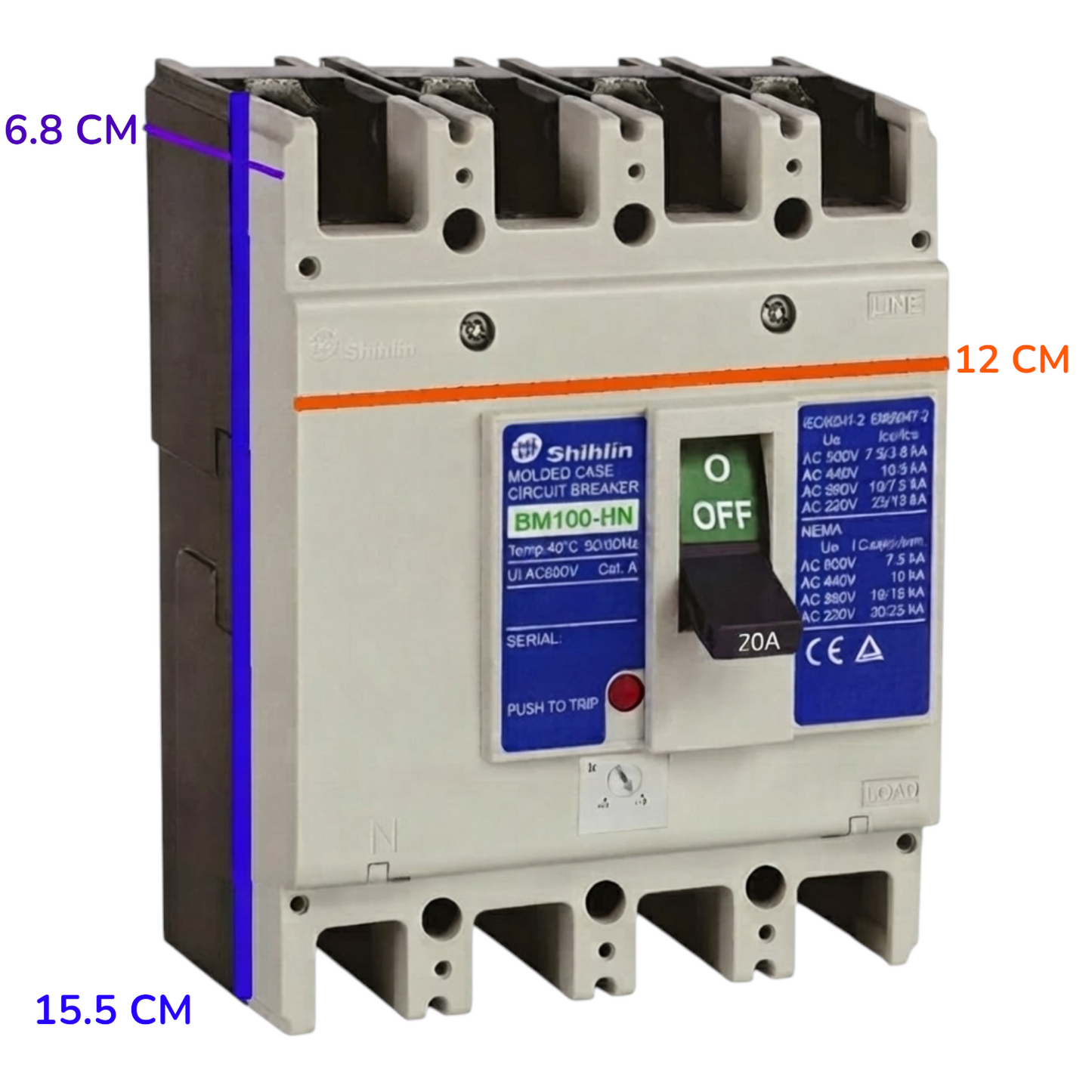 Shihlin 20A 4P Molded Case Circuit Breaker 25 KAIC 220V MCCB BM100HN4P20A