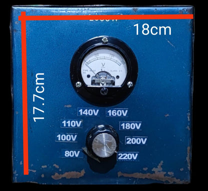 CE 2000W Variable Transformer 145 - 220V in blue with voltage dial and analog meter for door chimes and bells