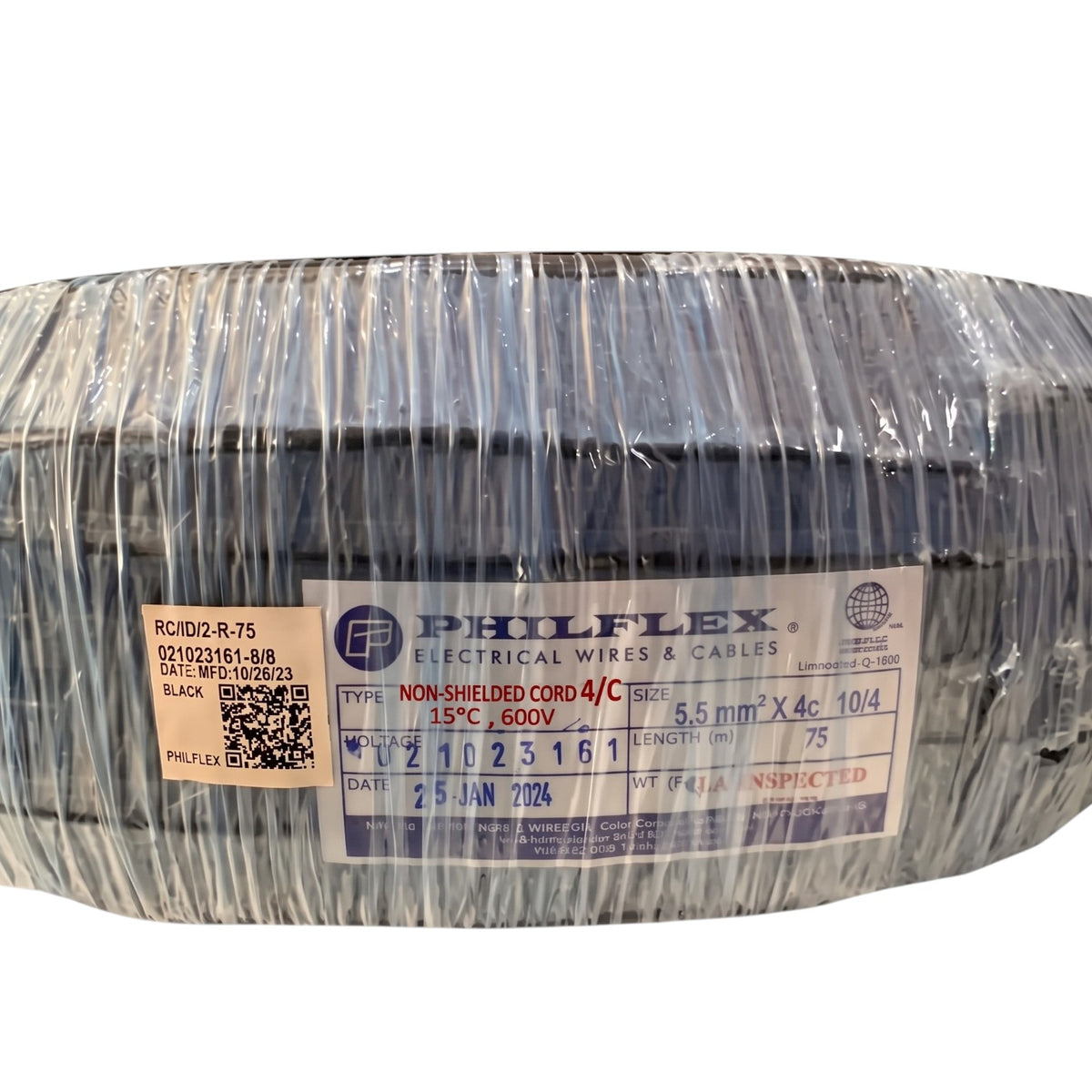Philflex Royal Cord 5.5mm2/4C Core 600V AWG 10/4C Power Cable Perma Cord (75mtrs/Roll)