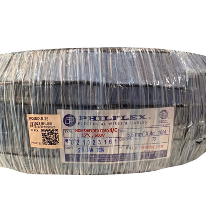 Philflex Royal Cord 5.5mm2/4C Core 600V AWG 10/4C Power Cable Perma Cord (75mtrs/Roll)