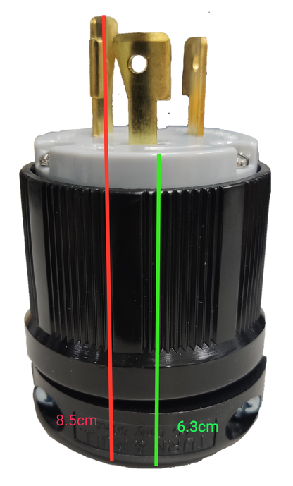 Grippes 20A Twist Lock Outlet with Plug 3 Pole in black and white with brass prongs for secure connections