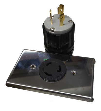 Grippes 20A Twist Lock Outlet with Plug 3 Pole featuring durable metal faceplate and heavy-duty plug