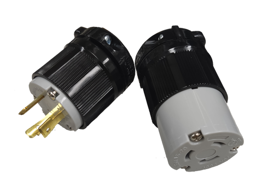 Grippes 20A twist lock plug and outlet with black and white durable casing for secure electrical connections