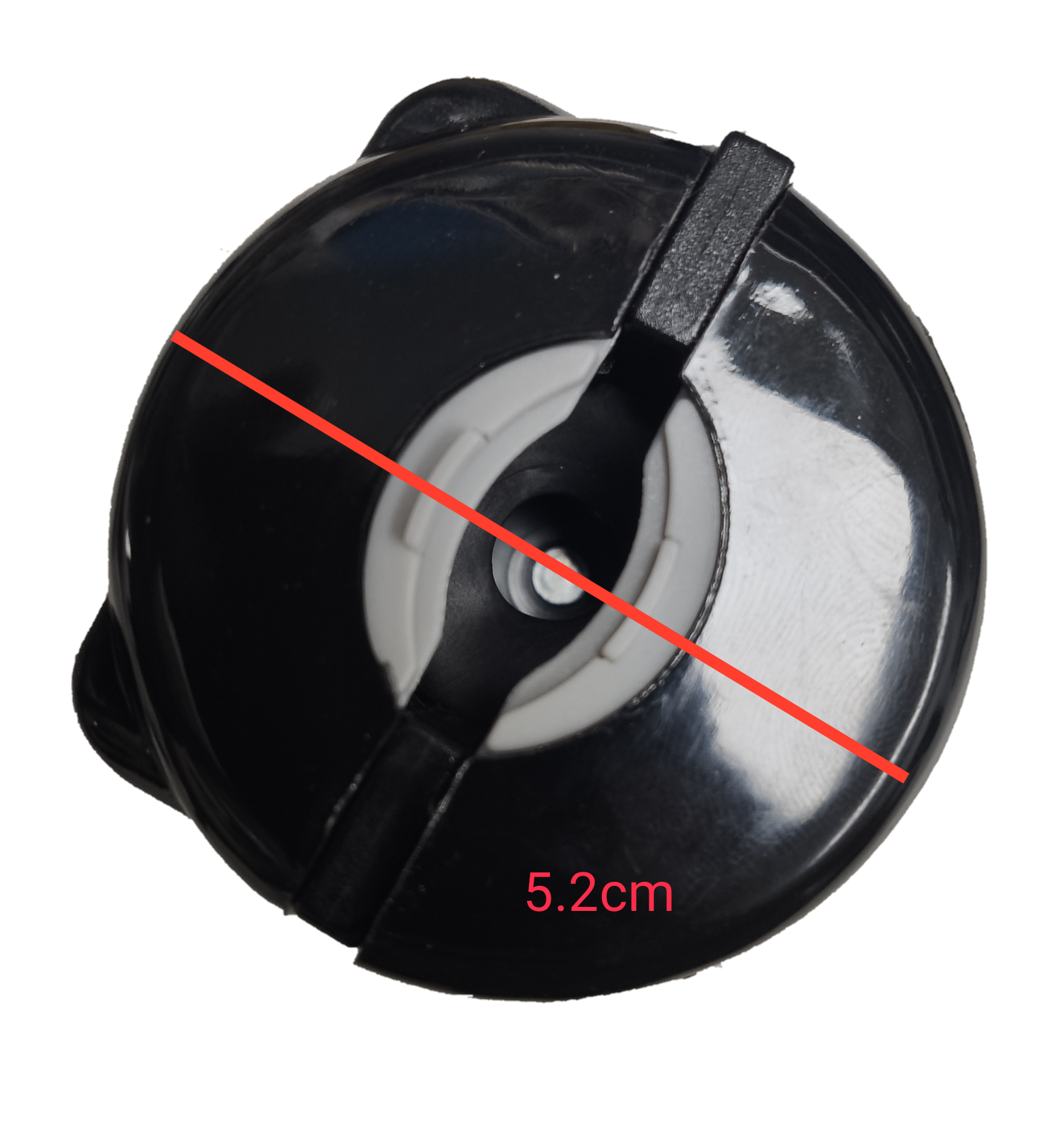 Grippes 20A twist lock plug and outlet in black showing top view with locking mechanism and 5.2 cm diameter