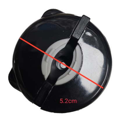 Grippes 20A twist lock plug and outlet in black showing top view with locking mechanism and 5.2 cm diameter