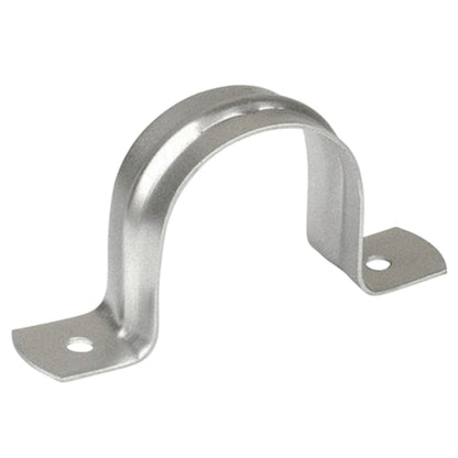 Metal 20mm two hole strap clamp designed for securing and organizing pipes and cables