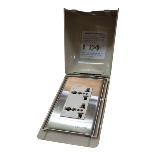 Omni Weatherproof Duplex Universal Outlet 16A 250V with Stainless Plate Cover WPP-601+WWP-113S+WWU-402