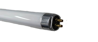 Electx Electrical Supply 21W T5 fluorescent fixture set tube with metal pins on black background