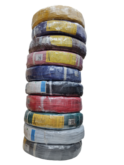 Colorful spools of 22 AWG hook up wire 30 Meters stacked for easy organization and access