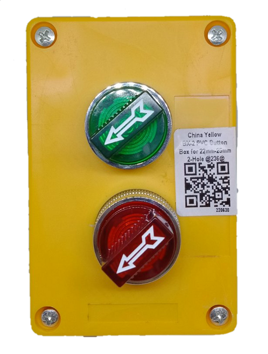 Auspicious 22mm 220V selector switch with box featuring green and red arrow buttons on yellow panel