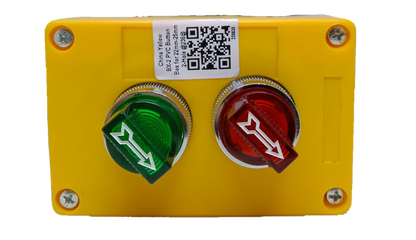 Auspicious 22mm illuminated selector switch with green and red indicator knobs on yellow panel