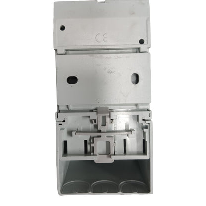 Metallic electrical junction box on a white background
