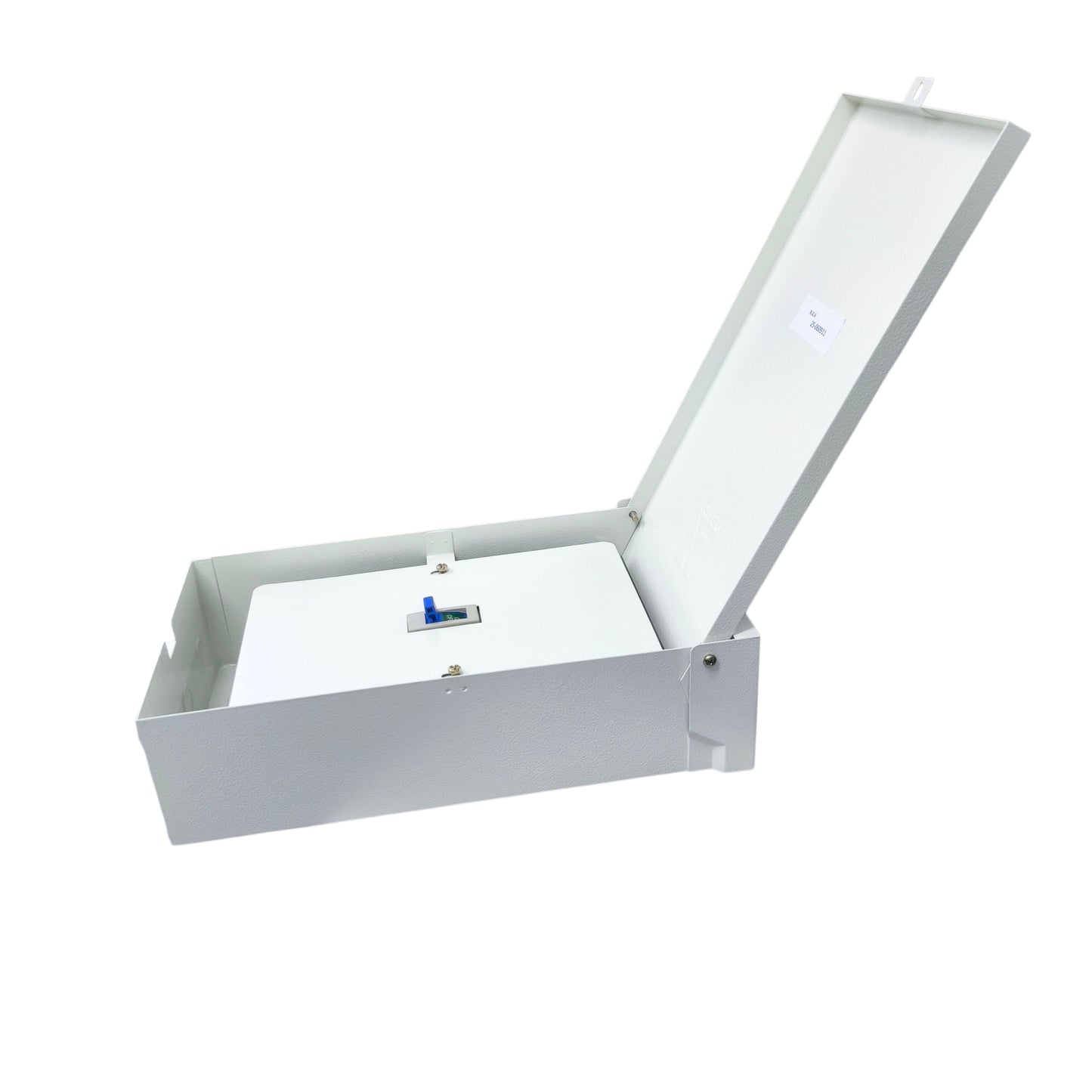 250A industrial circuit breaker outdoor in a grey protective enclosure with a removable lid for easy access