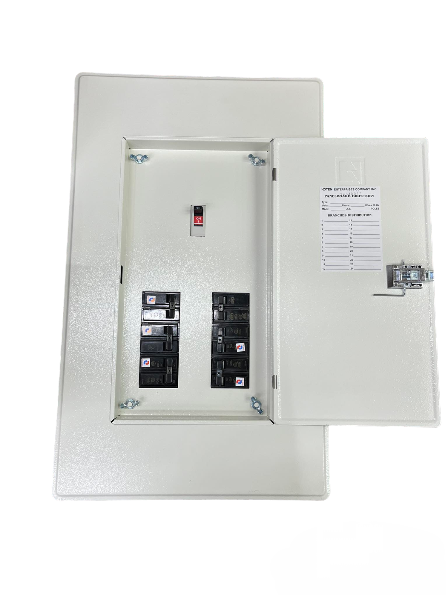 Koten & GE 250A panel board 2 pole TQC 6 Branches with multiple circuit breakers