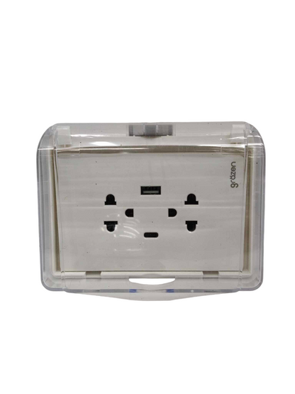 Grazen Weatherproof Plate Cover with Duplex Universal Outlet with Ground 16A 220V with USB-A and USB-C 2100mAh 5VDC