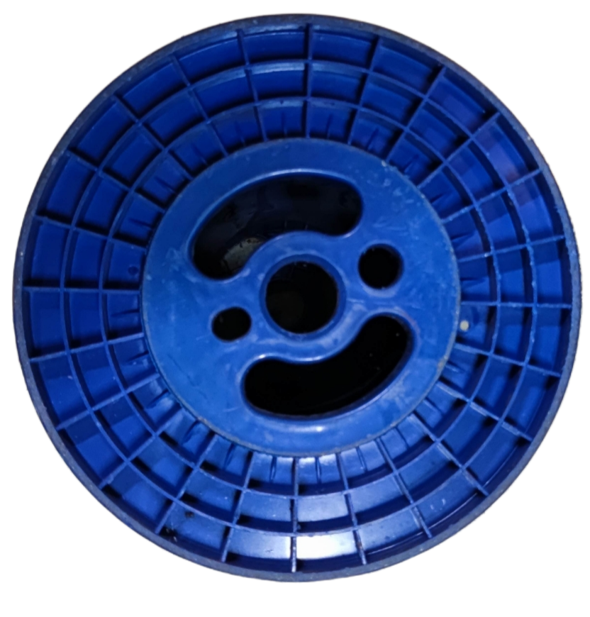 Blue 25kg plastic spool for wire used in cable management for organizing wires
