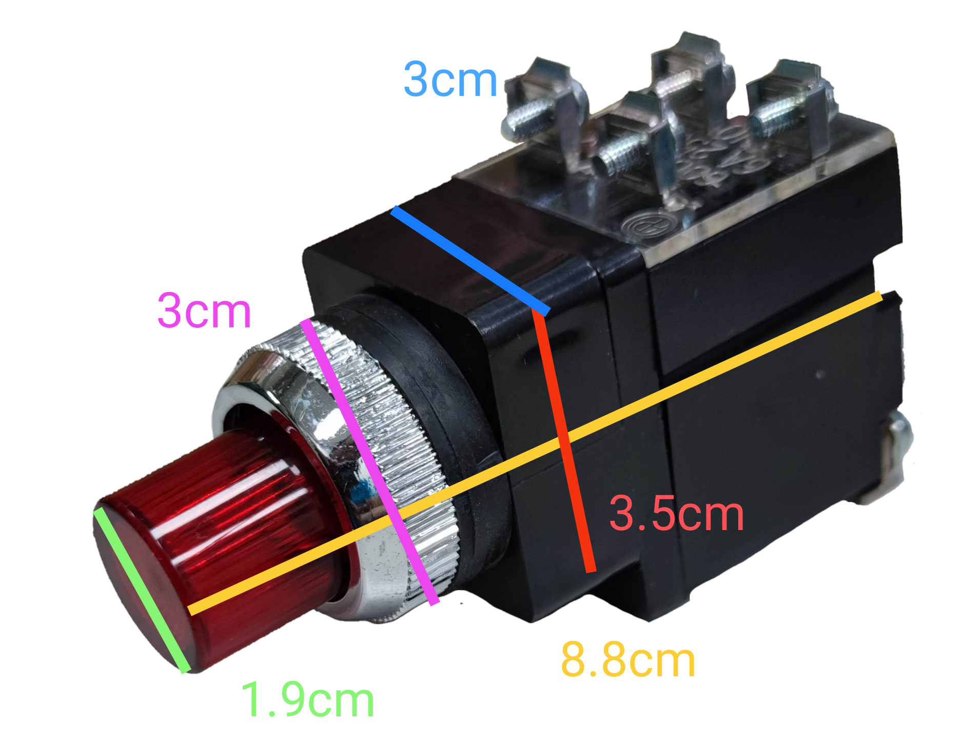 Auspicious 25mm illuminated push button switch with a red top for easy visibility and operation