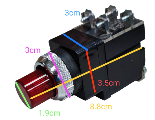Auspicious 25mm illuminated push button switch with a red top for easy visibility and operation