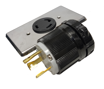 Grippes 30A Twist Lock Outlet with Plug and Stainless Plate 2P+E (3P) 250V (NEMA L6) WJ6331B and BL-630P and 9221