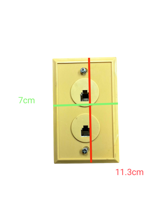Dual Lan Outlet Rj45 with Plate Cover in beige measuring 11.3cm by 7cm perfect for network connections